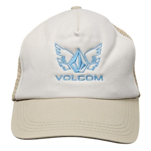 Volcom Wings N Things Trucker Hat Khaki White Mesh Snapback Cap Skater Y2K 90s - Picture 1 of 6